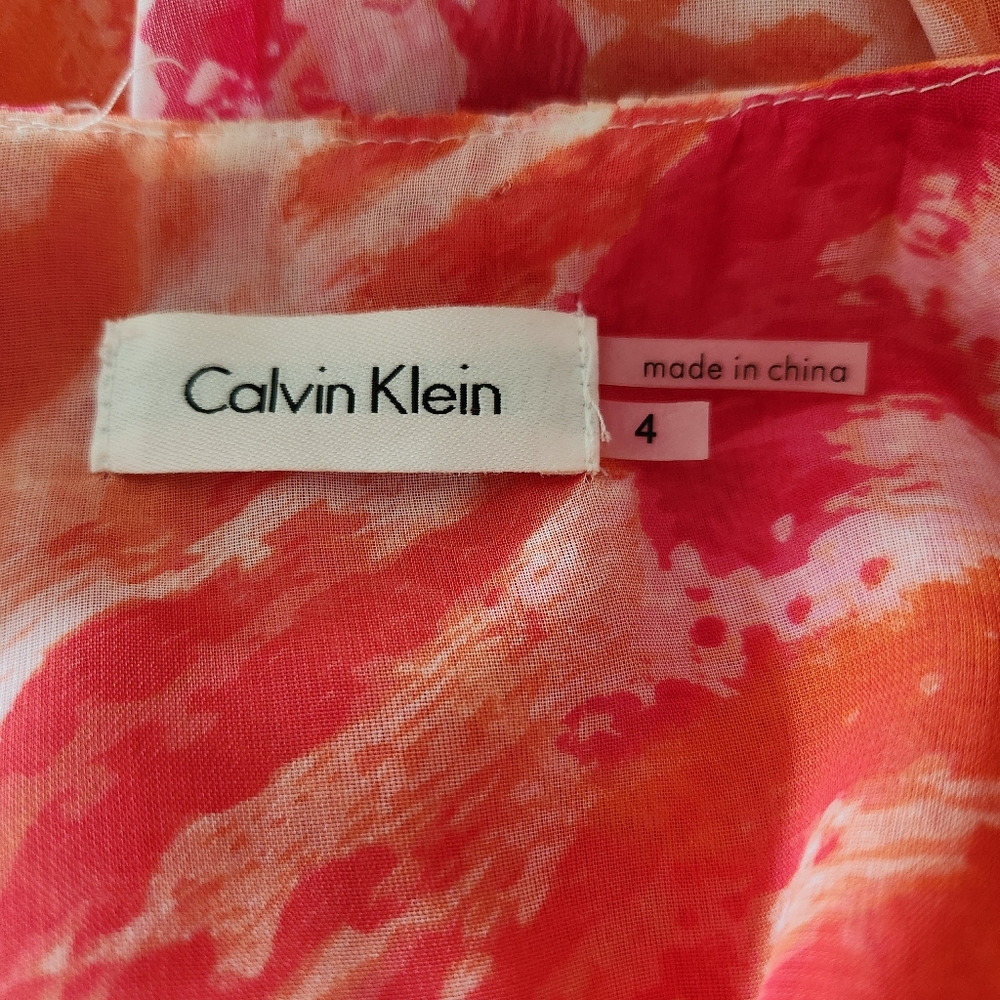 Calvin Klein Maxi Sleeveless Dress Orange Pink Tie Dye Print Size 4 - Picture 9 of 9